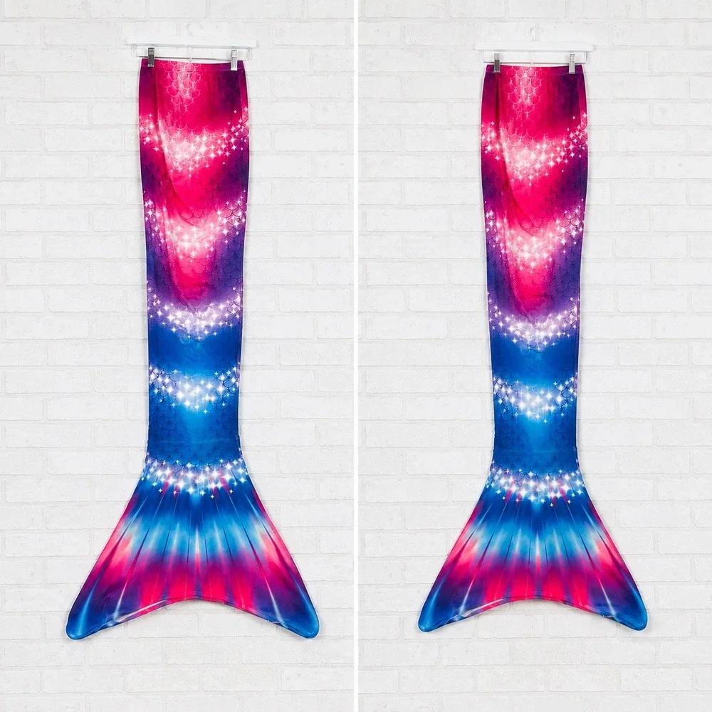 Kids Mermaid Tail Swim Coverup Pink Blue Scale Print Flipper Slit Skirt